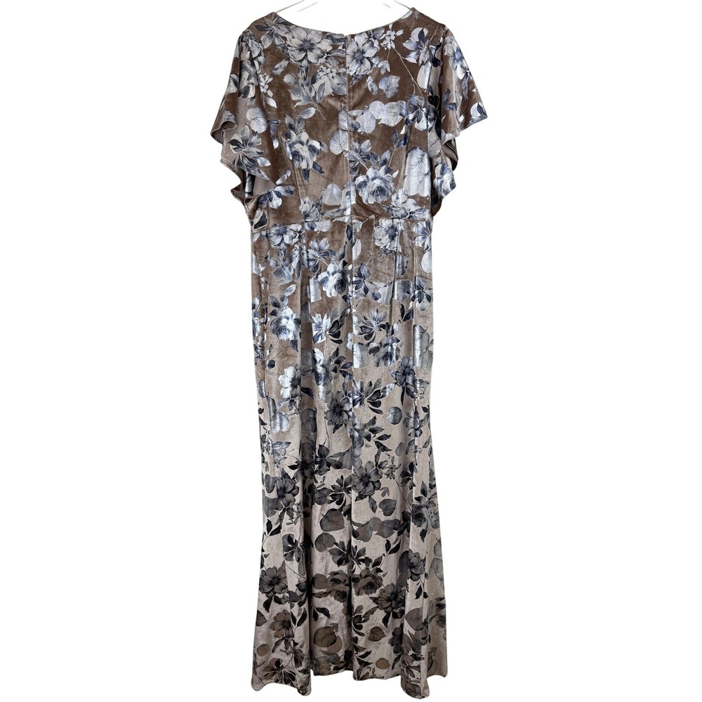 NEW Adrianna Papell FOIL Velvet Floral Maxi Dress GOWN Women 16W Taupe Burnout - Picture 9 of 13